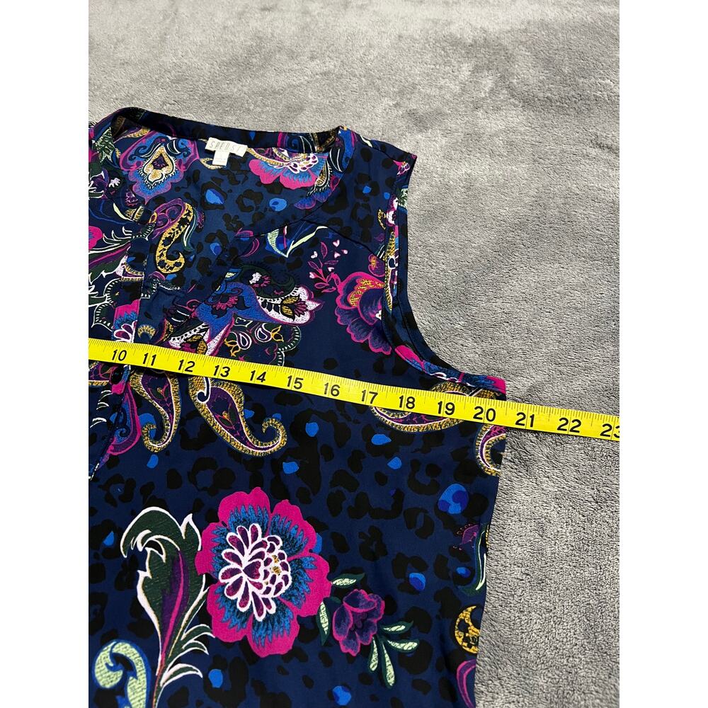 Womens L Paisley Floral Leopard Tunic Top Sleeveless Hi-Low Split Neck - Picture 7 of 10
